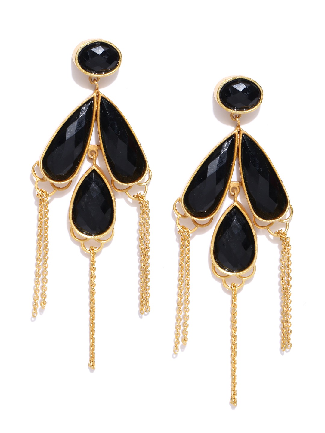YouBella Black Gold-Plated Teardrop Shaped Drop Earrings